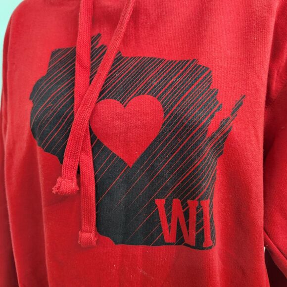 WI State Pullover Hoodie Women's Medium Red Cotton Blend Sweatshirt Souvenir - Picture 7 of 12
